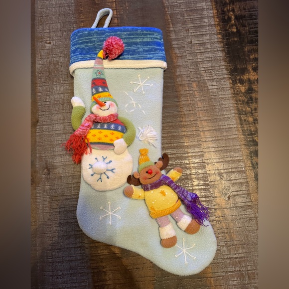 Snowman Christmas Stocking Blue 19.5 x 10 inches - Picture 1 of 5
